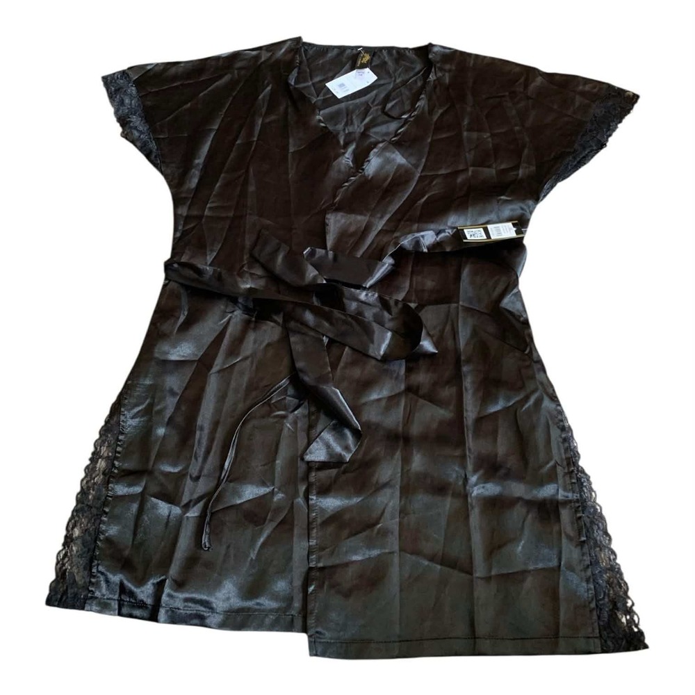 Just Sexy Lingerie‎ Robe S/M Black Satin Lace Trim MHA113 Coquette Whimsigoth